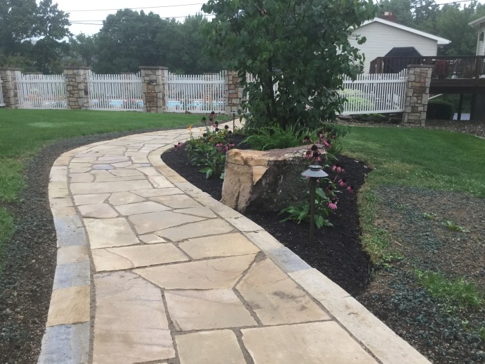 Flagstone + Pebble Path Large flagstone pavers surrounded by pea gravel ... Outdoor walkways